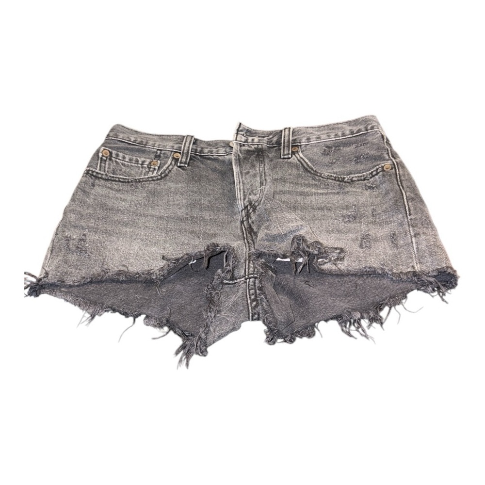 Levi’s 501 Big E Button Fly Cut Off Destroyed Black Denim Shorts. AR 8